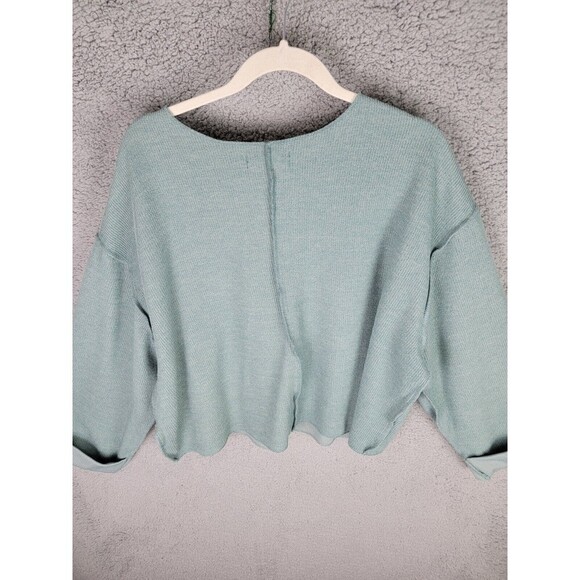 Urban Outfitters Womens Top L  Green Pullover V-Neck Reverse Seam Ribbed Texture - Picture 11 of 15